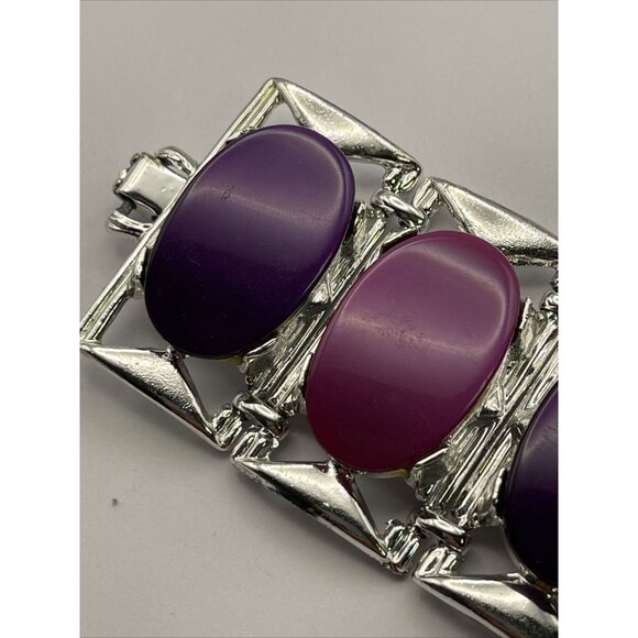 Vintage Bracelet Estate Signed DAM Lucite Chunky Runway Pink Purple 7” Heavy - Picture 4 of 10